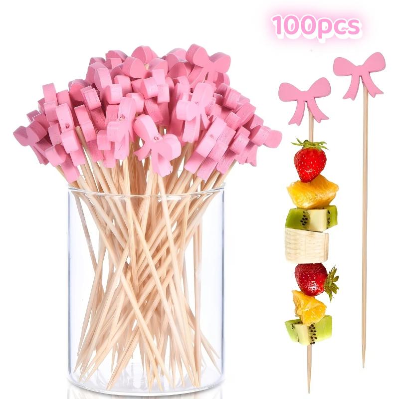 Centerpiece Stick - ไม้จิ้มค็อกเทลไม้ไผ่ 100 ชิ้น ไม้จิ้มผลไม้แบบใช้แล้วทิ้ง ปลอดสารพิษ เหมาะสำหรับอาหารเรียกน้ำย่อย