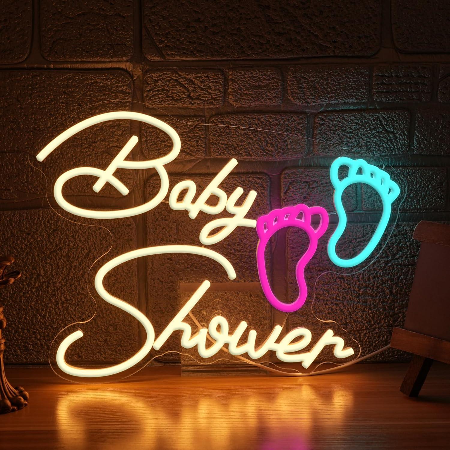Neon Sign Party - ป้ายไฟนีออนสำหรับงานเลี้ยงฉลองเบบี้ชาวเวอร์ พร้อมข้อความ “Oh Baby” ไฟ LED