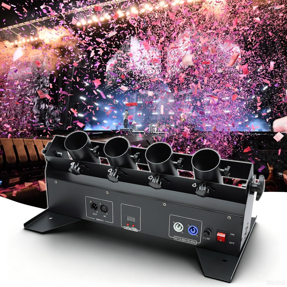 Confetti Cannon Tube - เครื่องยิงกระดาษคอนเฟตติไฟฟ้า 150 วัตต์ 4 หัว พร้อมรีโมทคอนโทรล