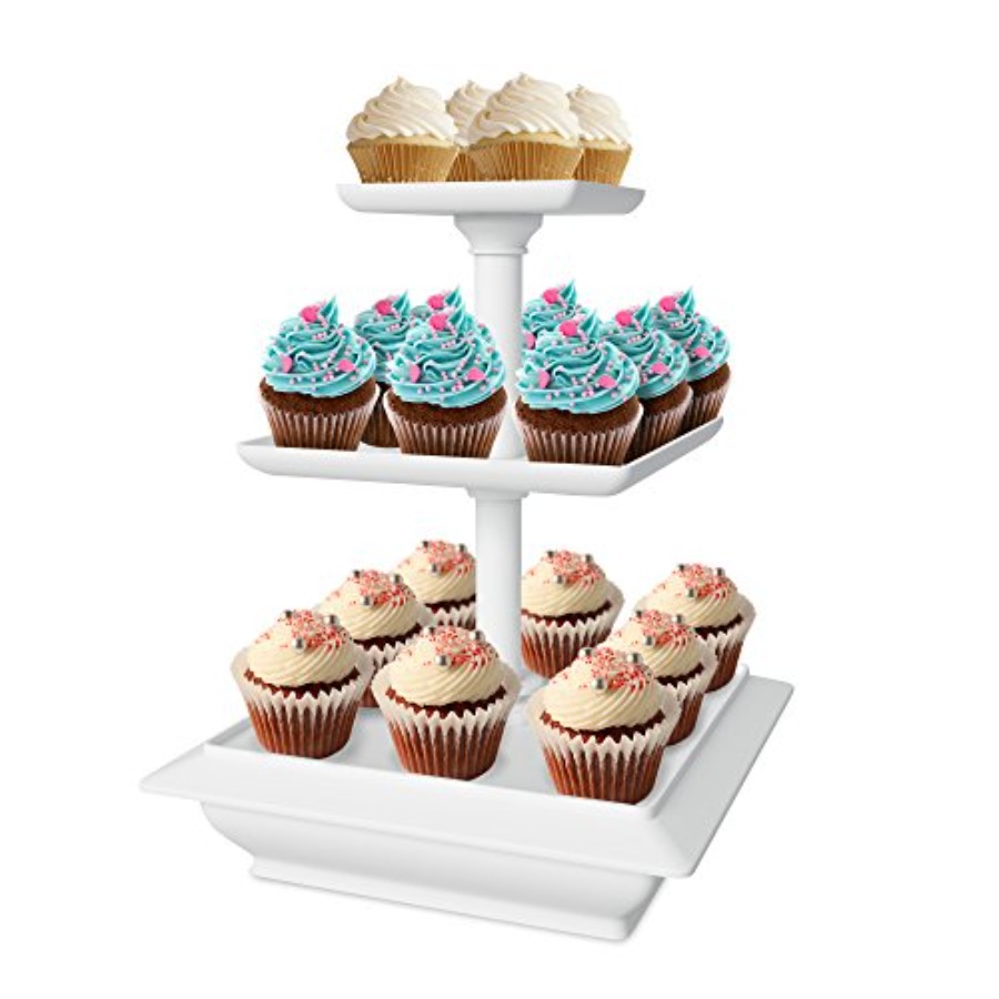 Cupcake Stand Tier - ชั้นวางคัพเค้ก 3 ชั้น - ชั้นวางโชว์ทรงสี่เหลี่ยมสำหรับงานวันเกิด งานเลี้ยงน้ำชา